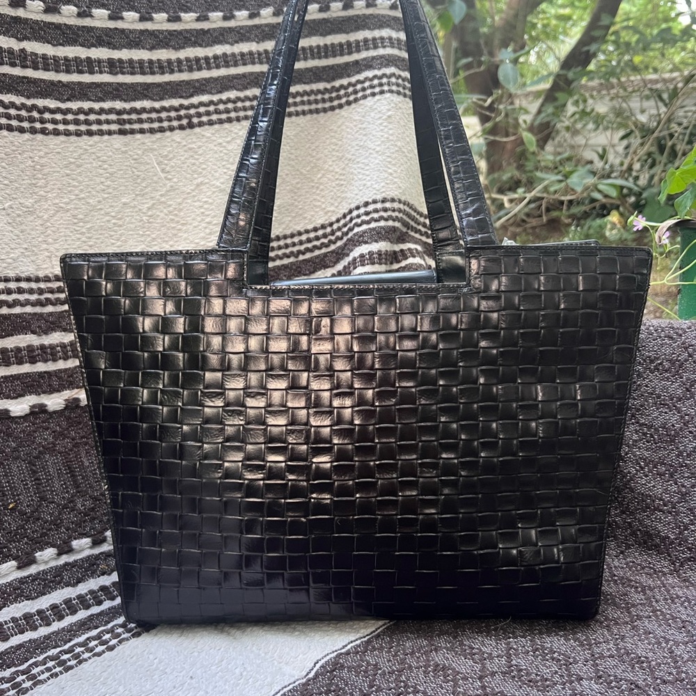 Vintage Faux Leather Black Woven Tote by Classiques Entier